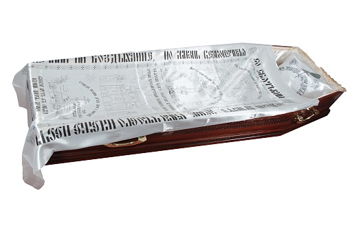 Покрывало в гроб атлас с церковное с печатью святых (белое)